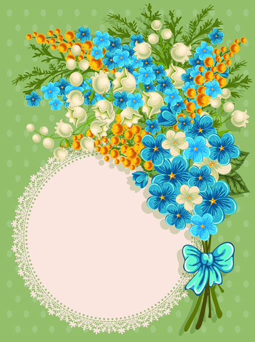 Blue flower with lace card vector 02  