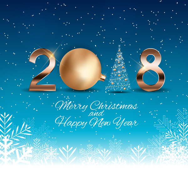 Blauer Schneeflockenhintergrund mit neuem Jahr 2018 mit Weihnachtsvektor  