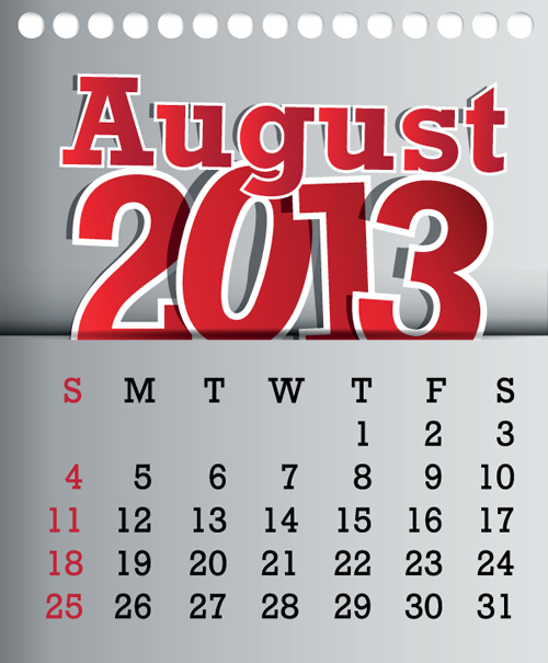 Calendar August 2013 design vector graphic 08  