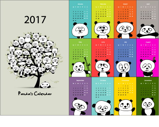 Calendar 2017 cartoon styles vector material 07  