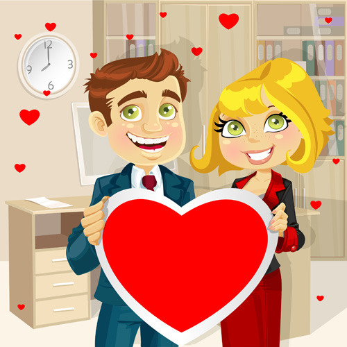 Set of Cartoon people and hearts vector 03  