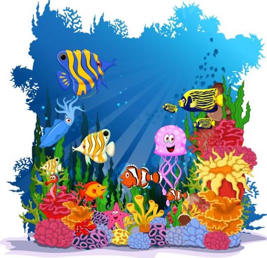 Cartoon underwater world beautiful vector 04  