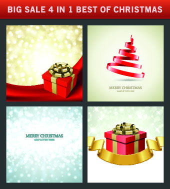 Christmas background 4 in 1 vector set 01  