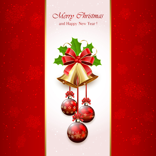 Christmas holly berry with bells vector background 01  
