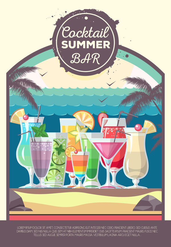 Cocktail Sommer Bar Poster Vorlage Vektor 08  