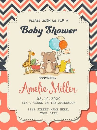 Cute baby shower card with seamless pattern vector 06  
