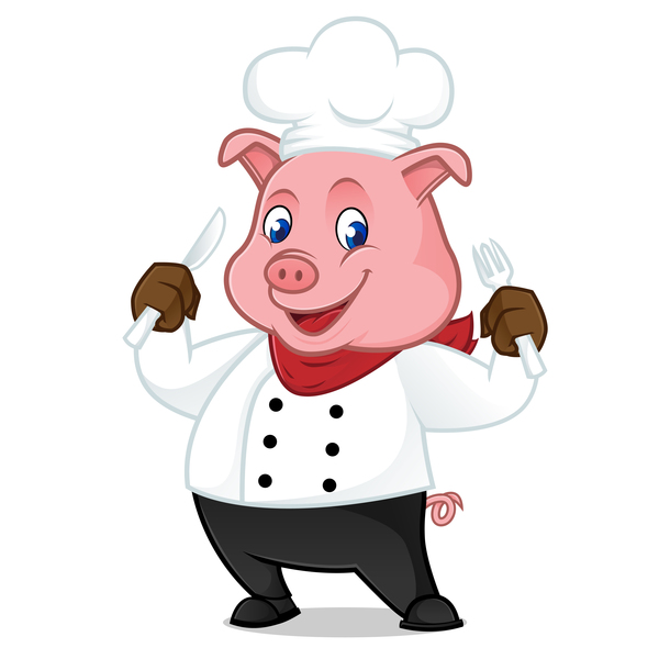 Cute cartoon chef pig vector illustration 07  