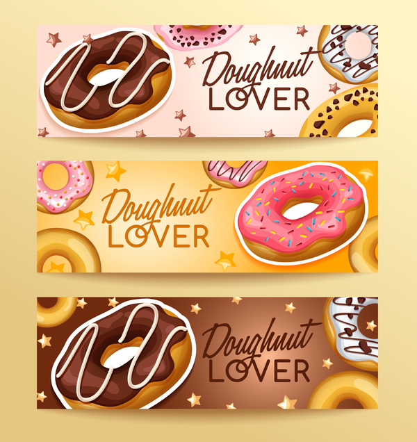 Doughnut banners design vector set 03  