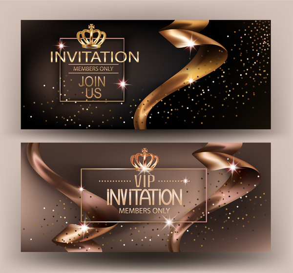 Elegante VIP-Einladungskarte mit Goldbandvektor 01  