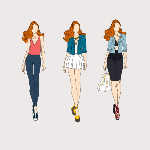 Fashion models hand drawing vector material 04  