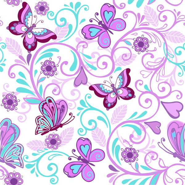 蝶と花のベクトルと花のシームレスなパターン  