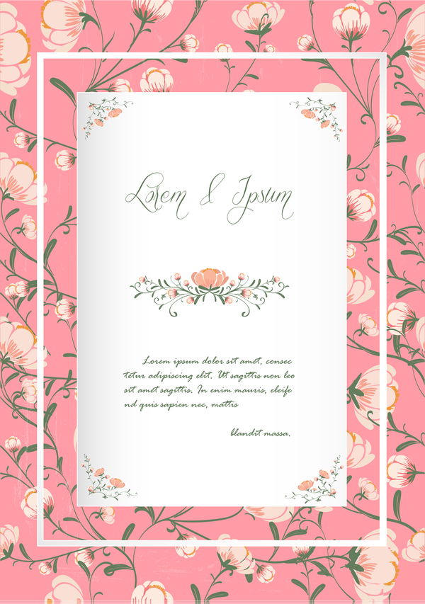 花の招待状結婚式カード ベクトル 03  