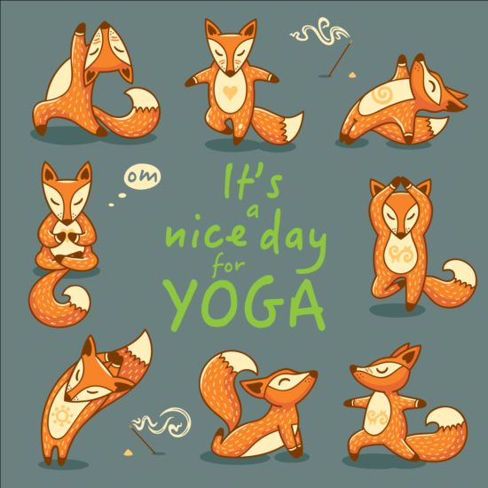 Foxes with yoga card vector 07  