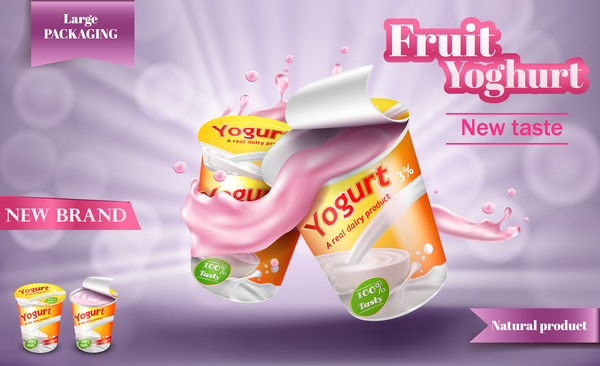 Vecteur de modèle d'affiche de yaourt aux fruits  