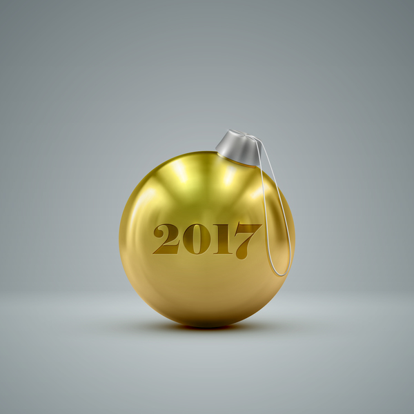 Золотой Рождественский шарик вектор 04  
