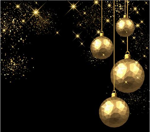 Golden christmas ball with black background vector 01  