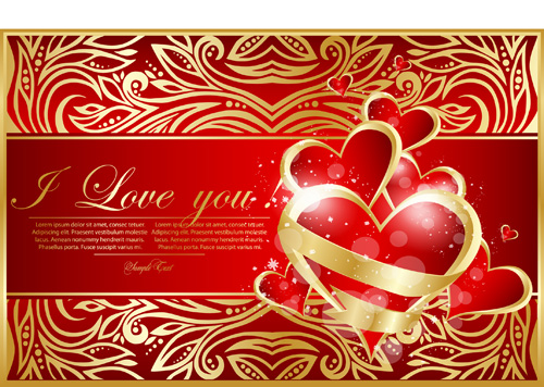 Golden floral Valentine card vector  