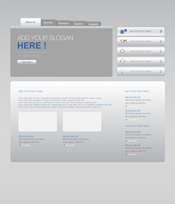 Gray styles website template vector  