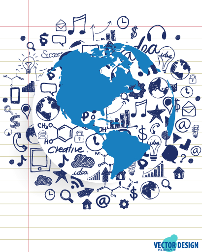 Hand drawing Infographic elements and earth vector  