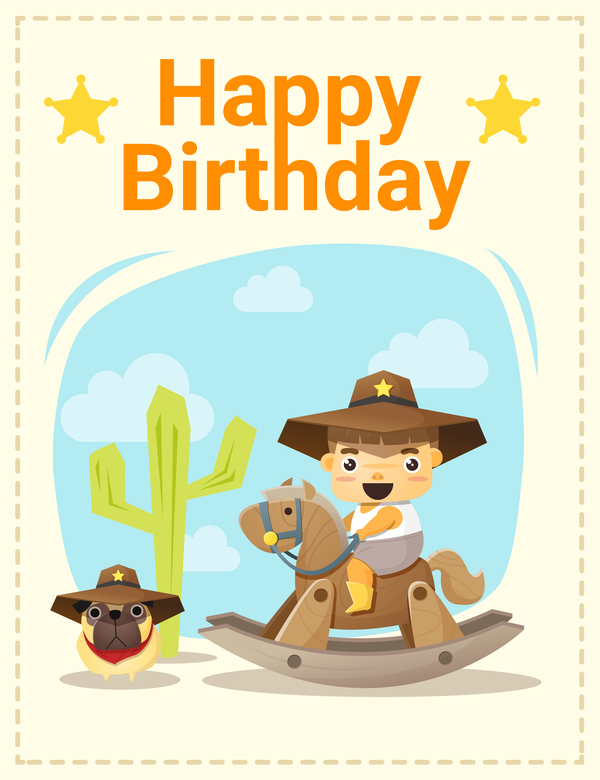 Happy birthday card with little boy and friend vector 02  