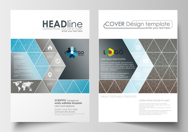 Hexagon design cover template magazine with flyer vector 02  