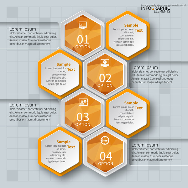 Honeycomb business infographics template vectors set 13  