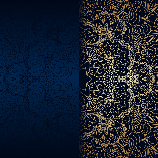 Luxury blue background with ornament gold vector 08  