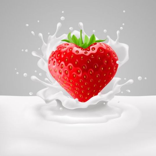 Milk splash aardbeien vector achtergrond  