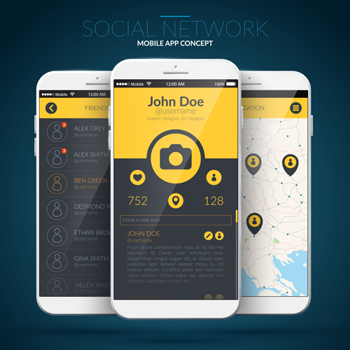 Mobile social app interface design vector 01  