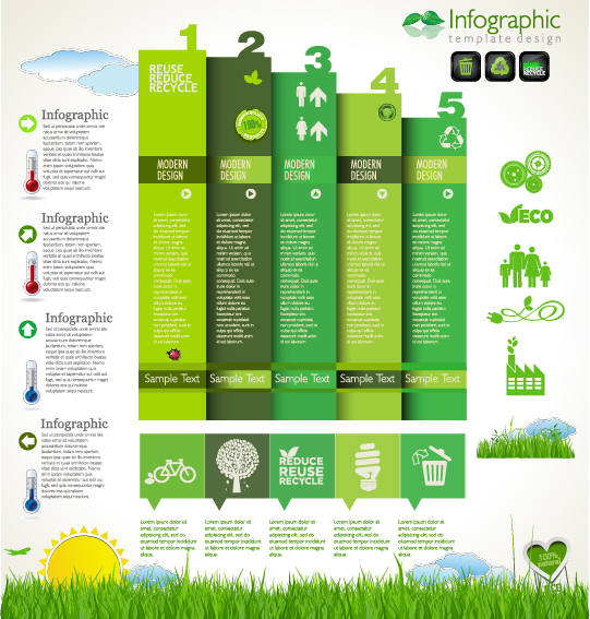 Modern ecology infographics green template vector 19  