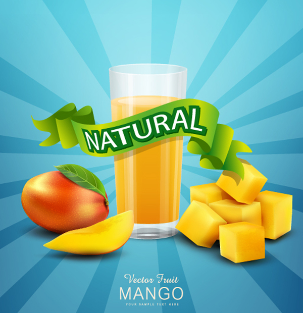 Natürliche Mango Drink Plakatgestaltung Vektor  