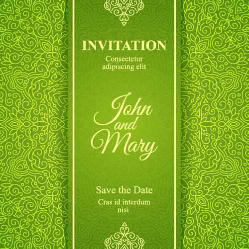 Ornate floral invitation card green styles vector 06  