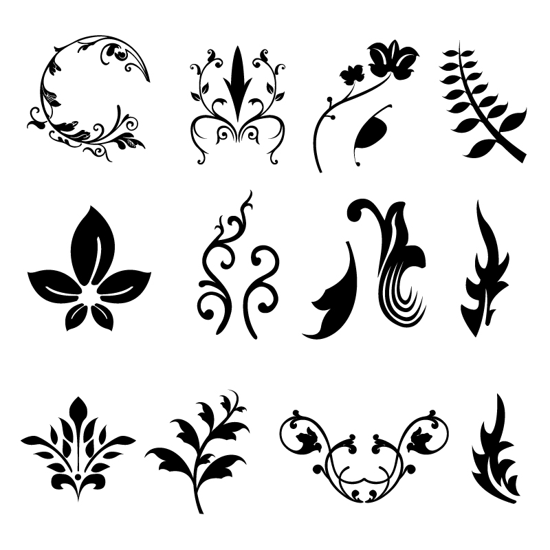 Plants branches and leaves vector silhouettes  