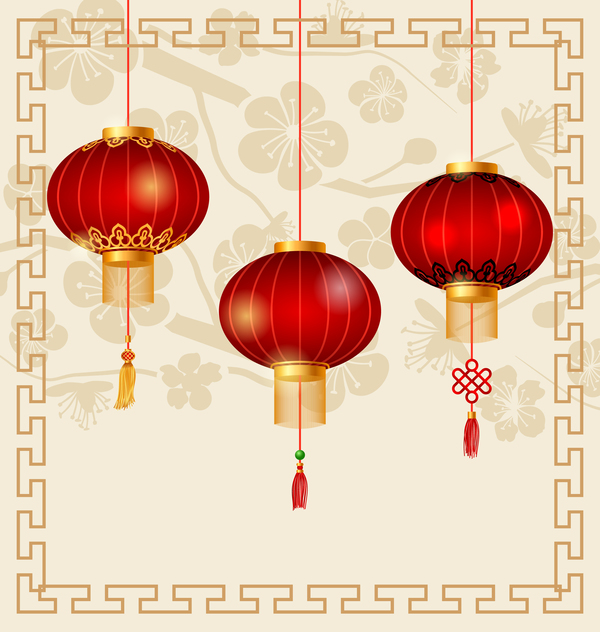 Red lantern with new year frame background material 02  
