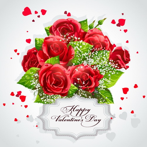 Red rose with valentine label vector design  
