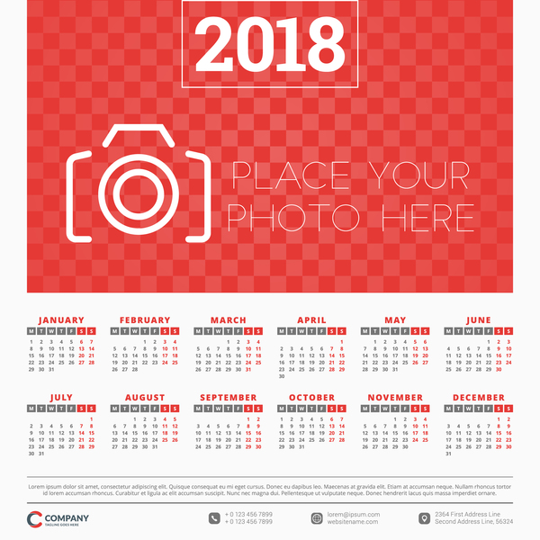 Roter Kalender der Art 2018 mit Fotovektoren 01  