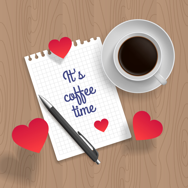 Romantic message with coffee and red heart vector 05  