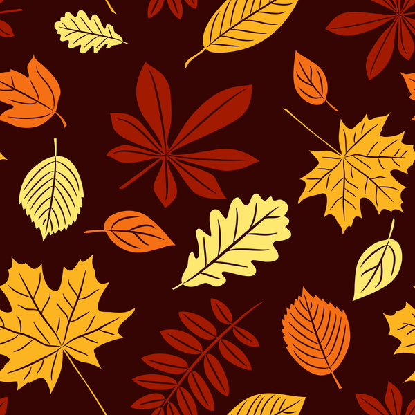 Seamless autumn leaves pattern vectors material 03  