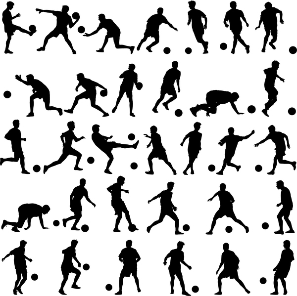 Set of football play silhouette vector 03  