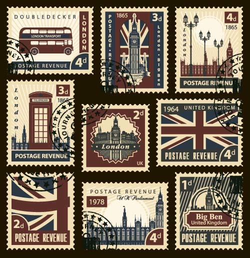 Briefmarkenschablonenvektor Vereinigter Königreich  