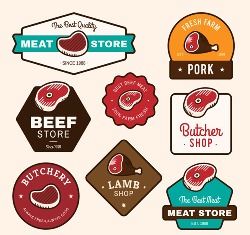 Vintage meat store labels vectors  