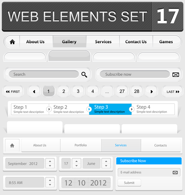 Web elements with button vector material set 10  