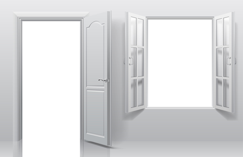 White doors with window vector template  