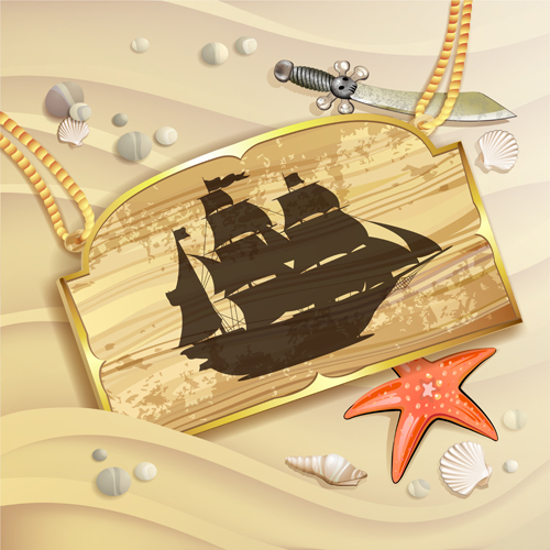 Wooden Pirate Tag vector 01  