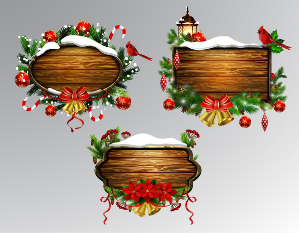 木製クリスマスlablesデザインベクトル01  