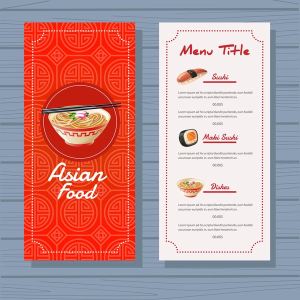 asian food menu template blue background vector  