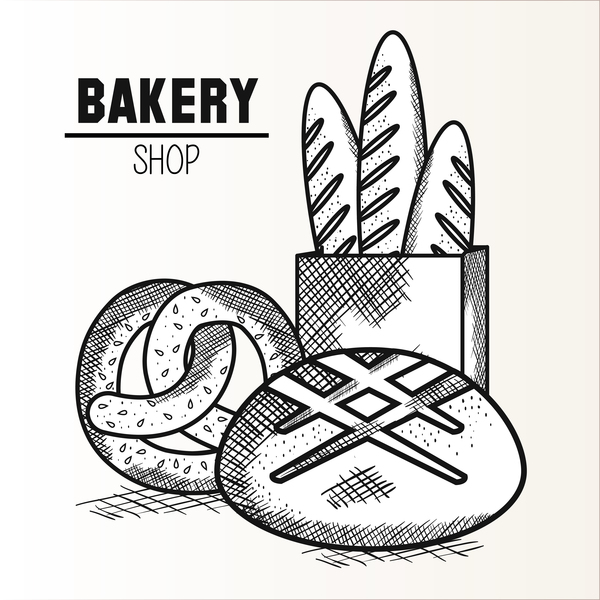 Bakey-Geschäft Hand gezeichnetes Vektordesign 02  