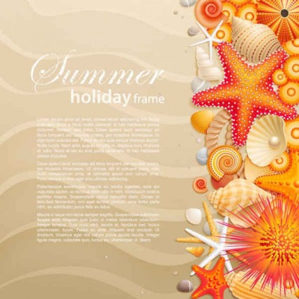 Seashells starfish with summer backgrounds vector 01  