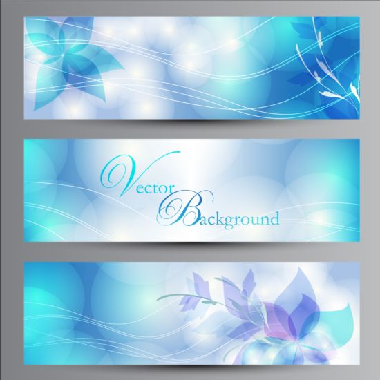 blauwe banners met bloemen vector  
