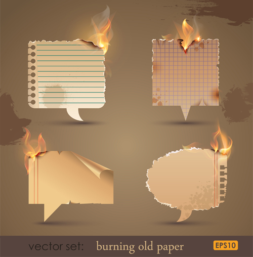 Set of Burning old paper design vector 02  
